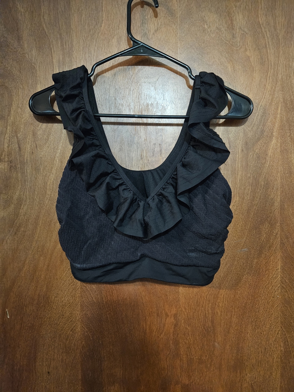 Ruffled V-Neck Bikini Top in Black